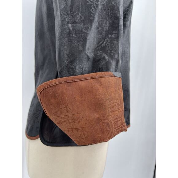 Sophie Hong Hand Dyed Silk Tailored Jacket Top Black Brown Size Medium - Picture 8 of 16